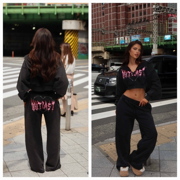 OUTCAST NYA CROPPED HOODIE AND PANTS WASHED BLACK XS/S - Picture 3 of 10